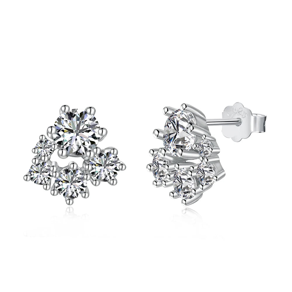 Silver Moissanite Round Cut Inlaid Ear Studs