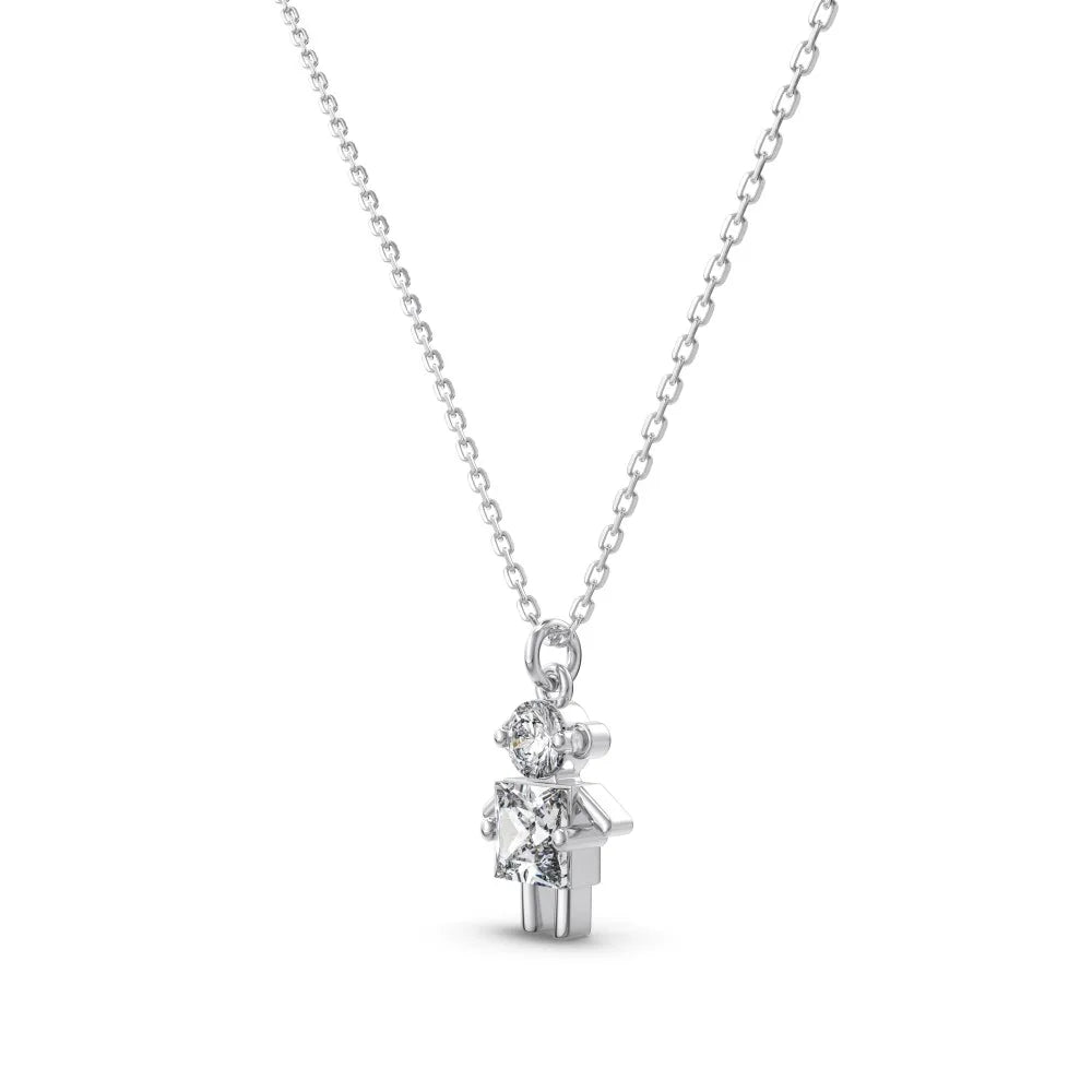 Silver Zircon Princess Cut Boy Pendant Necklace