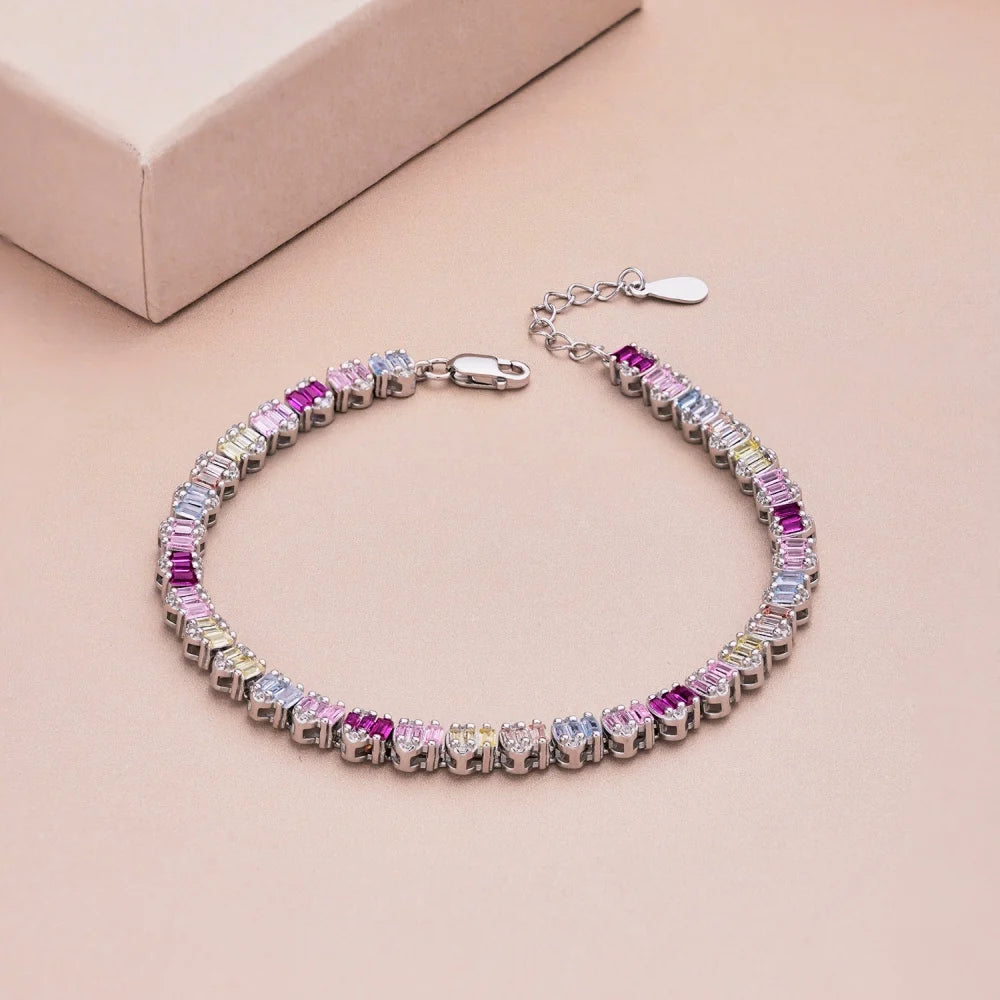 Silver Zircon Baguette Cut Duel Shape Tennis Bracelet