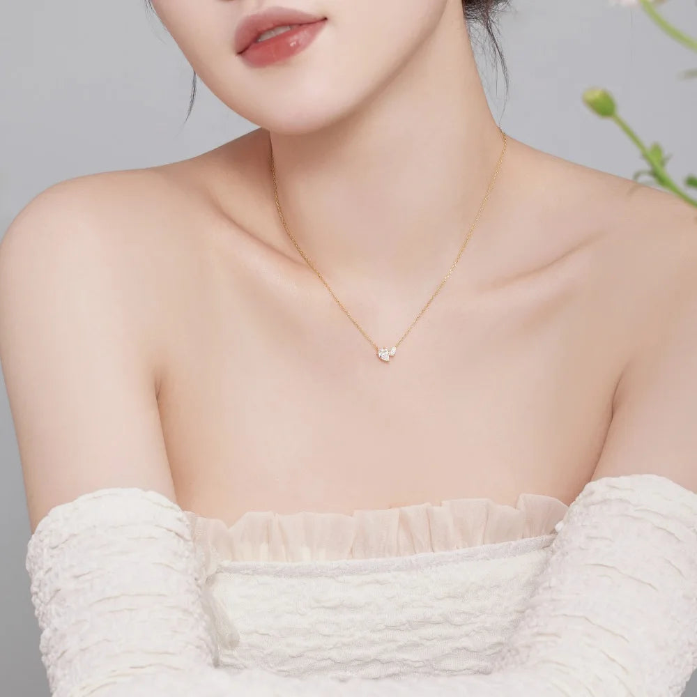 Silver Zircon Pear Cut Duel Pendant Necklace