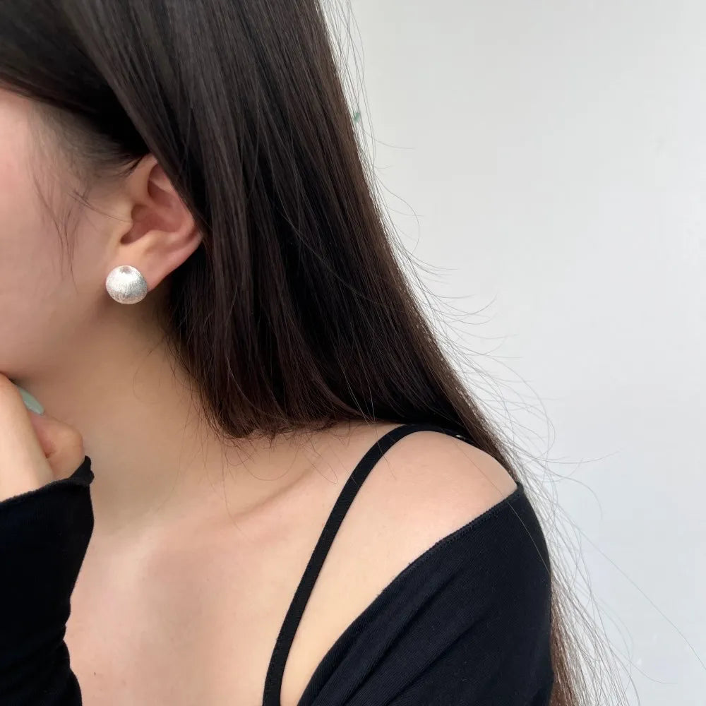 Silver Brushed Sphere Ear Studs