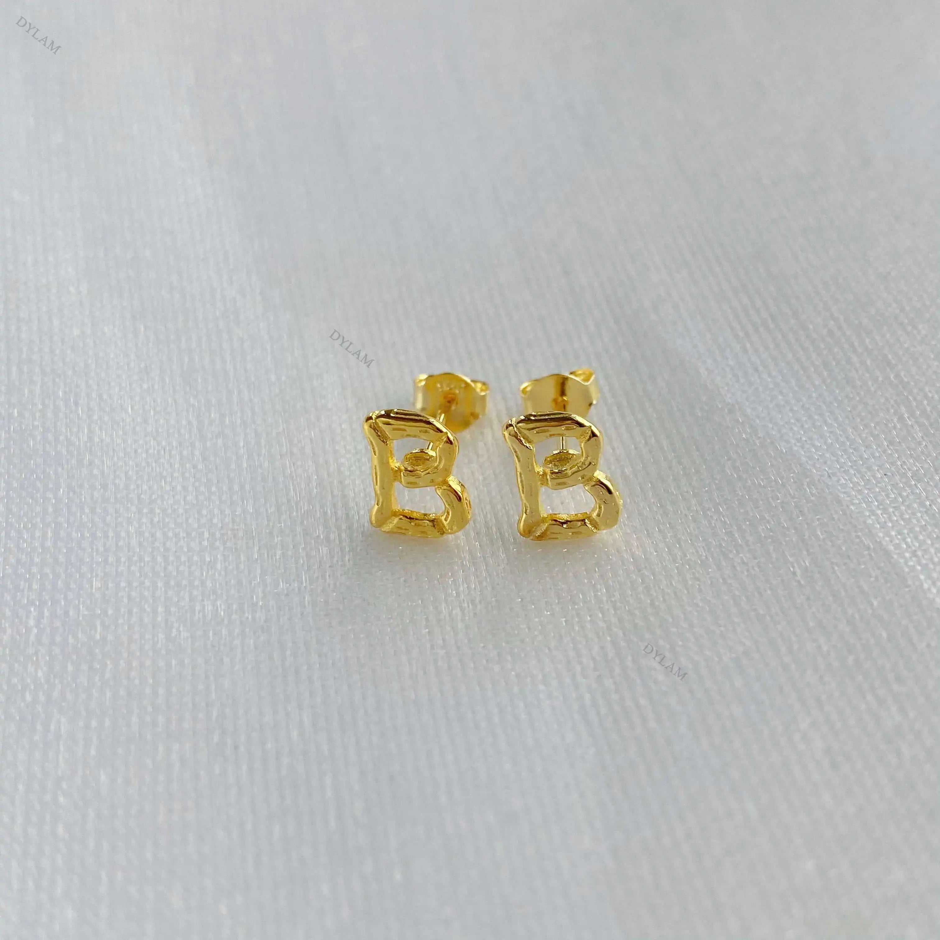 Silver B Ear Studs