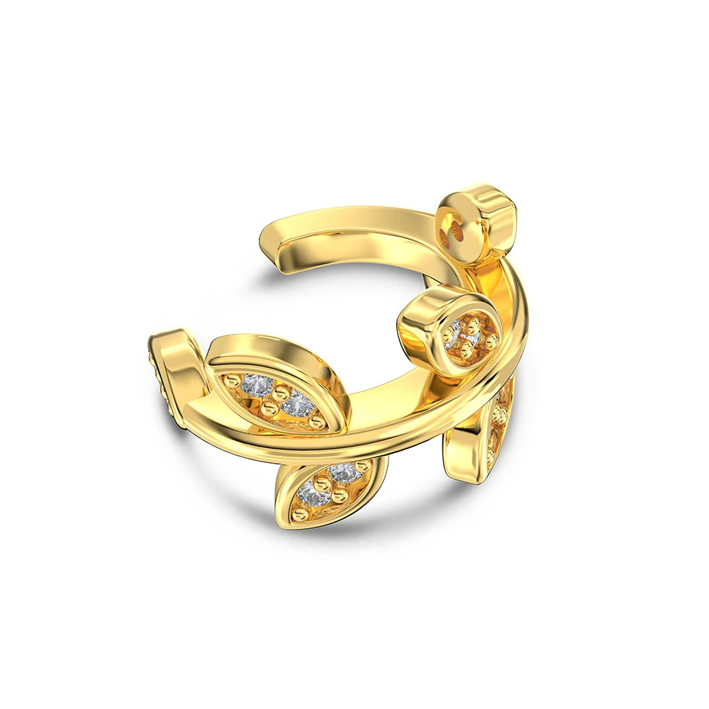 Silver Zircon Round Cut Leaf Ear Cuffs