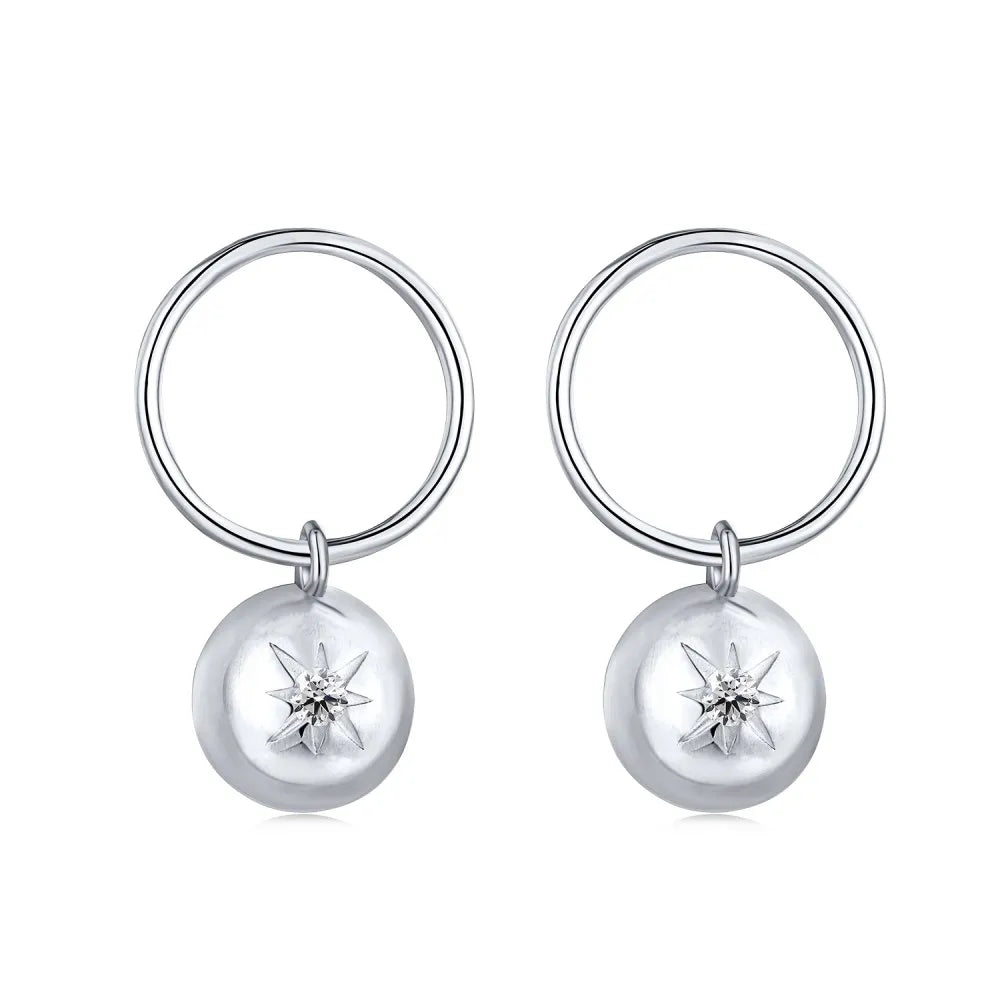 Silver Zircon Round Cut Charm Ear Hoops