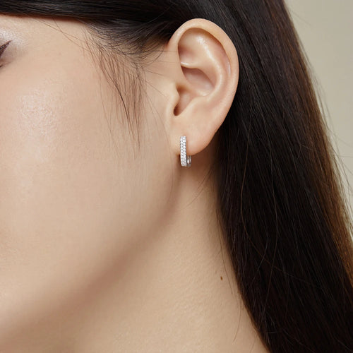 Silver Zircon Round Cut Iced Huggie Earrings