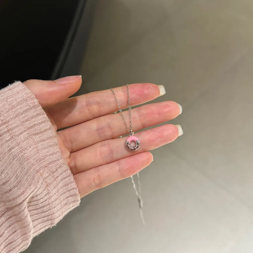 Silver Donut Pendant Necklace