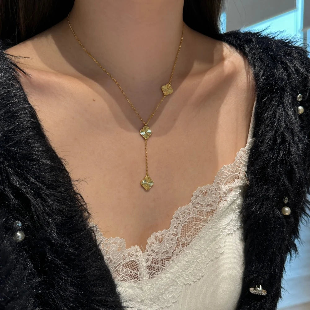 Silver Stacked Clover Chain Necklace