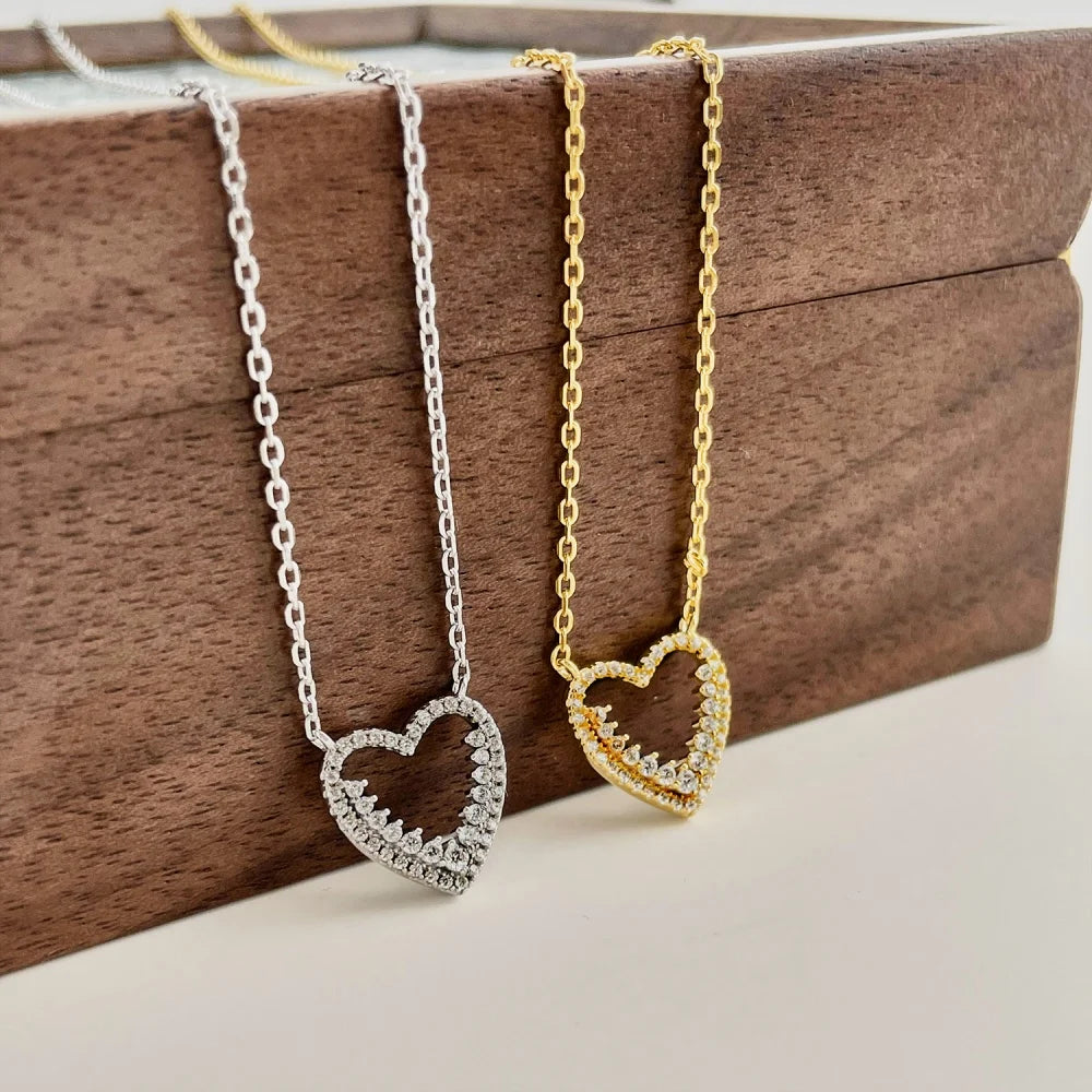 Silver Zircon Round Cut Spiked Heart Pendant Necklace