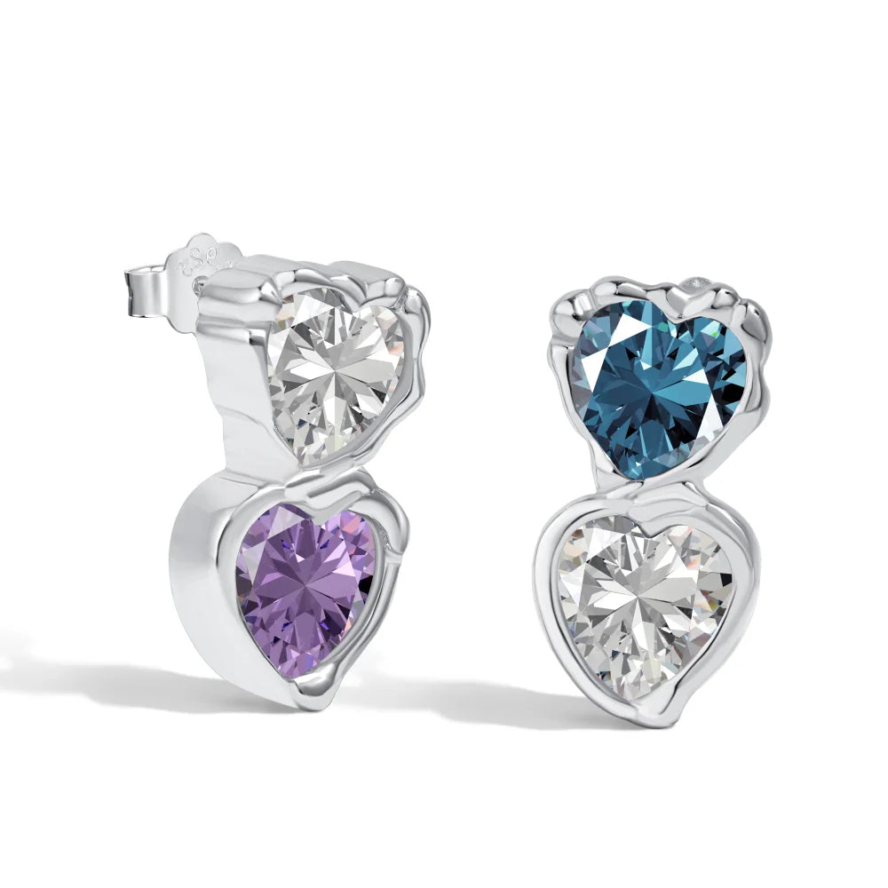 Silver Zircon Heart Cut Stacked Ear Studs