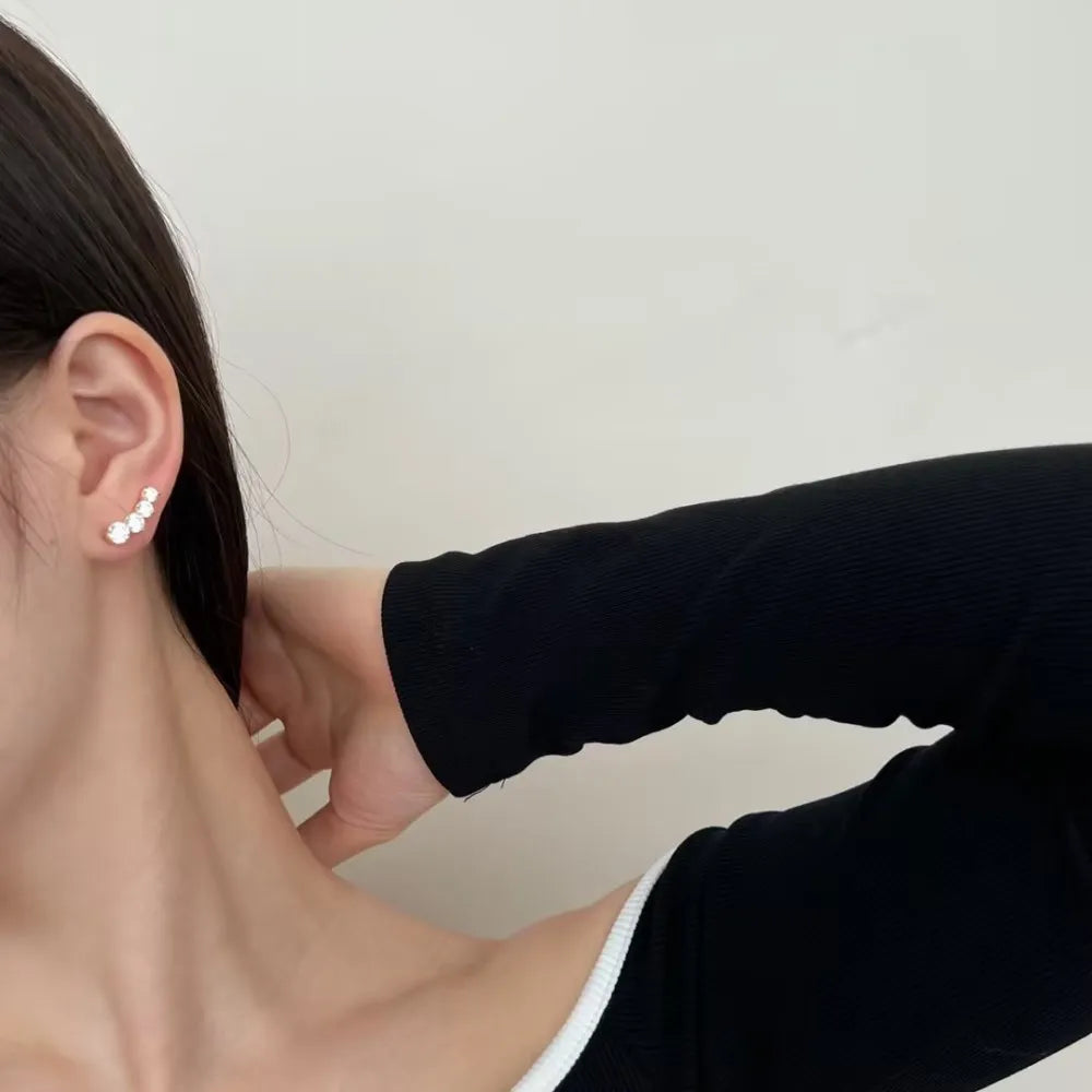 Silver Zircon Round Cut Layered Ear Studs