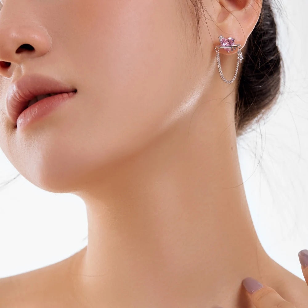 Silver Zircon Heart Cut Dangle Drop Earrings