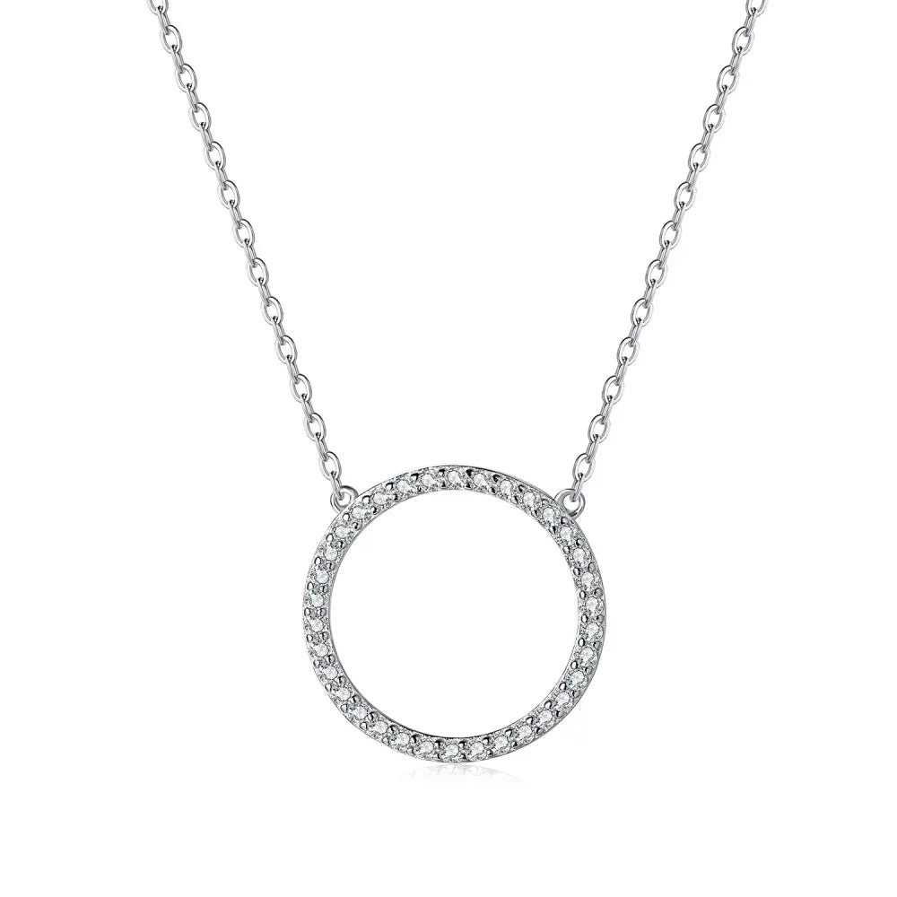 Silver Zircon Round Cut Circle Chain Necklace