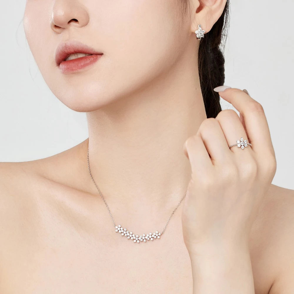 Silver Zircon Round Cut Flower Huggie Earrings