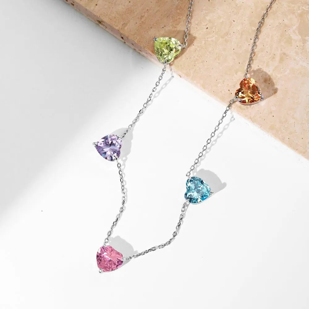 Silver Zircon Heart Cut Charm Chain Necklace