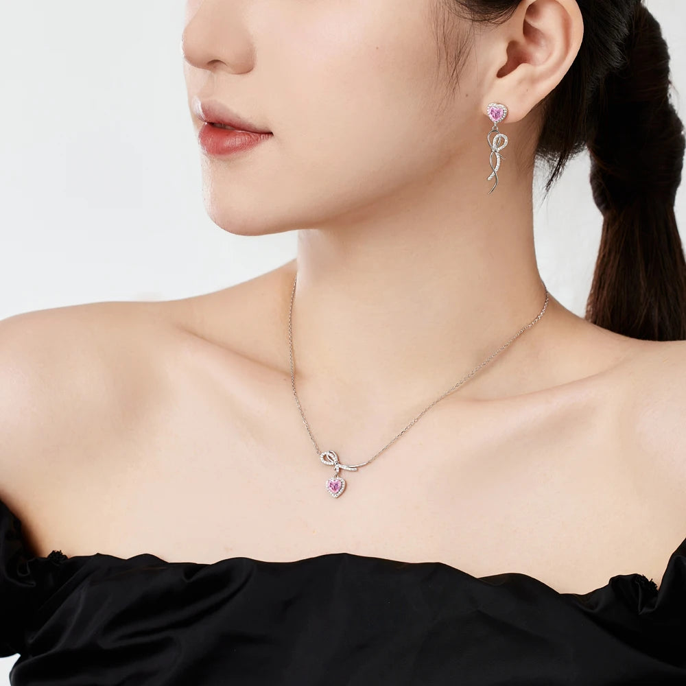 Silver Zircon Heart Cut Dangle Tassel Drop Earrings