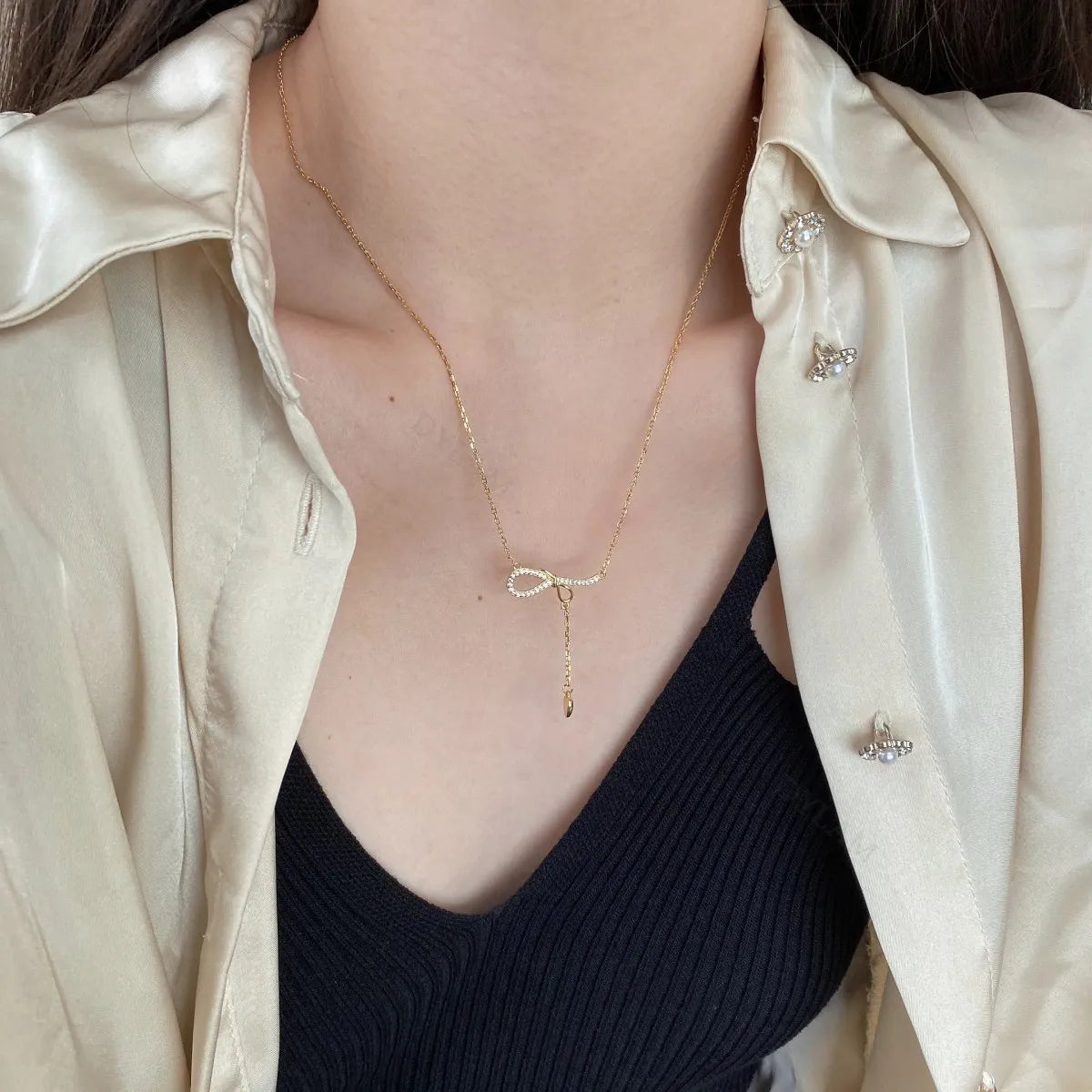 Silver Zircon Round Cut Bow Heart Pendant Necklace