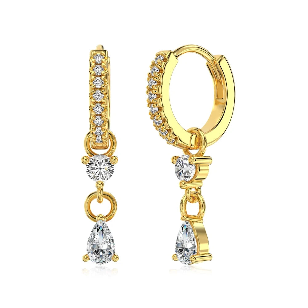 Silver Zircon Pear Cut Iced Water Drop Huggie Earrings