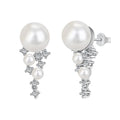 Silver Pearl Iced Dangle Drop Earrings