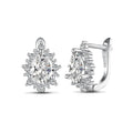 Silver Zircon Pear Cut Halo Water Drop Huggie Earrings