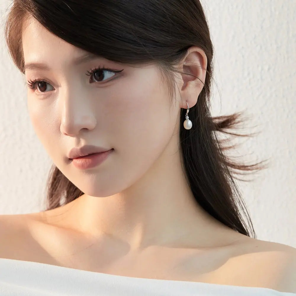 Silver Pearl Hook Drop Earrings