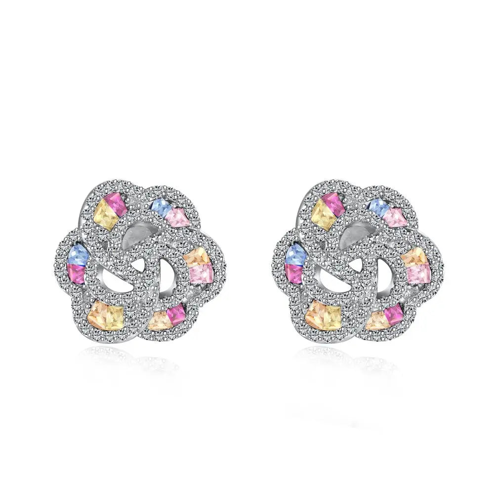Silver Zircon Tapered Baguette Cut Iced Flower Ear Studs