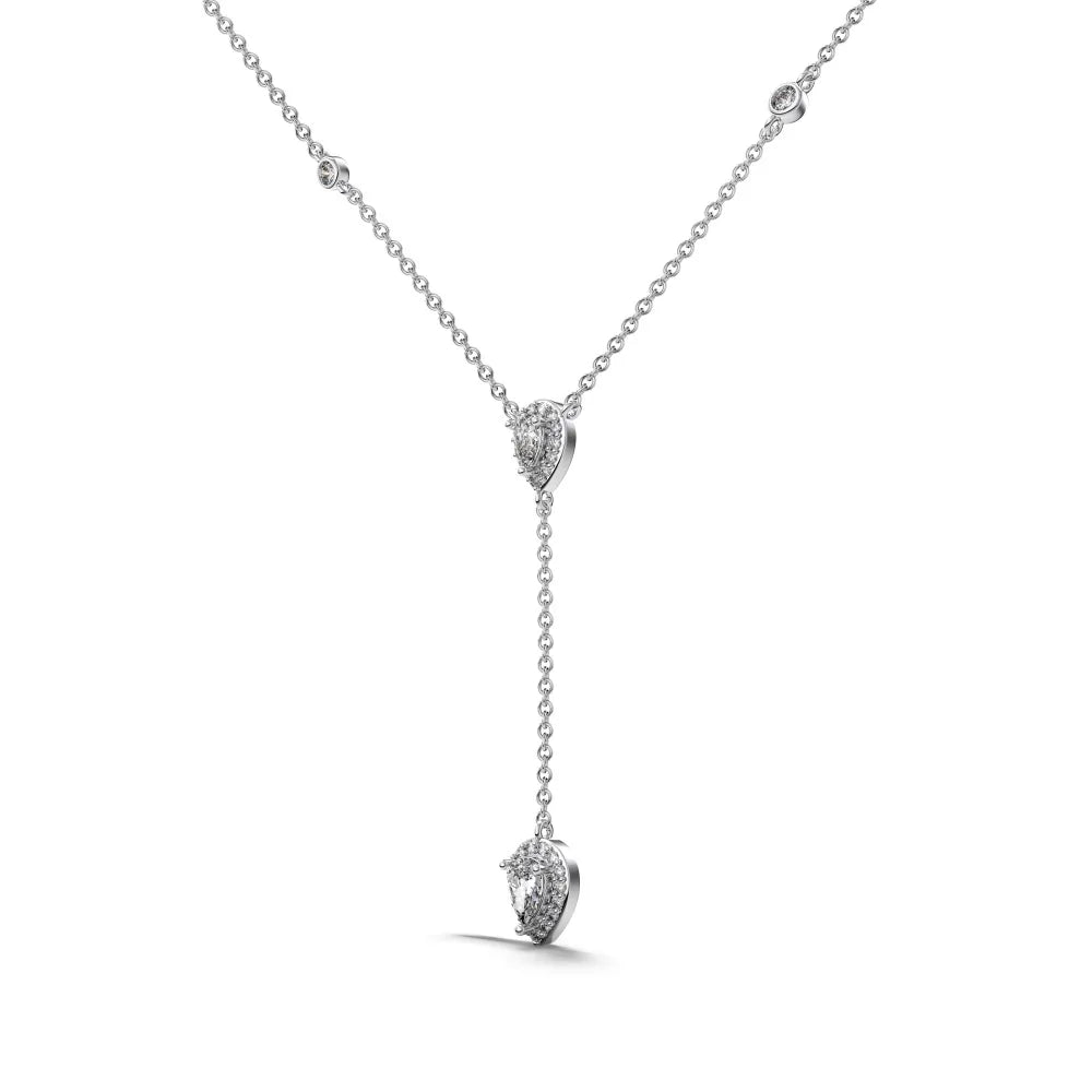 Silver Zircon Pear Cut Dangle Water Drop Pendant Necklace