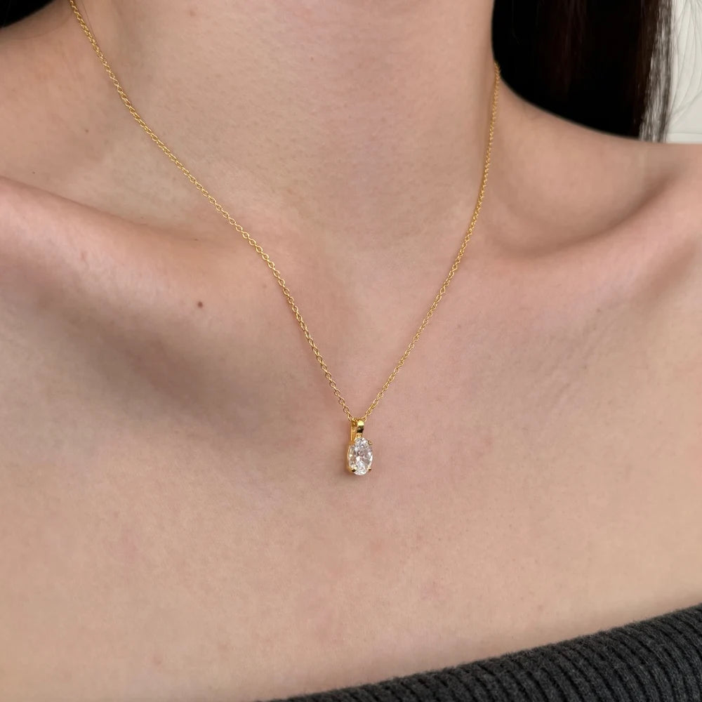 Silver Zircon Oval Cut Egg Pendant Necklace