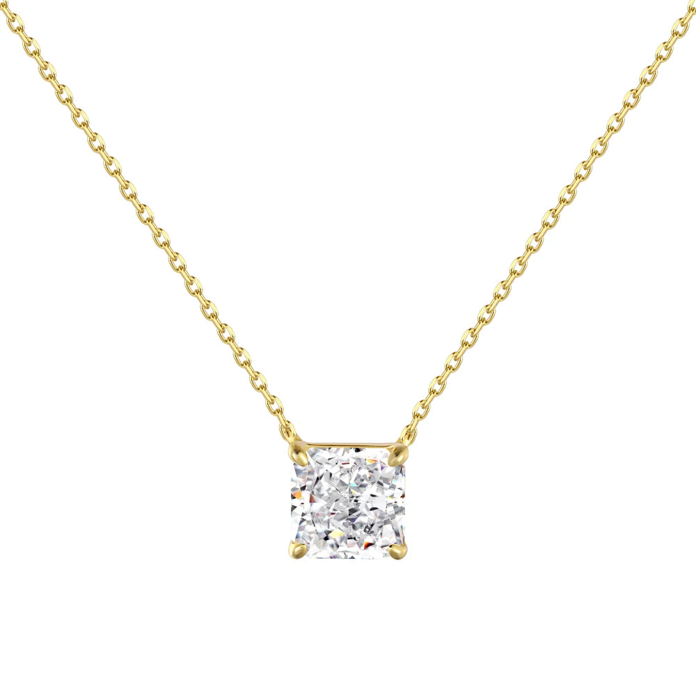 Silver Zircon Princess Cut Solitaire Pendant Necklace