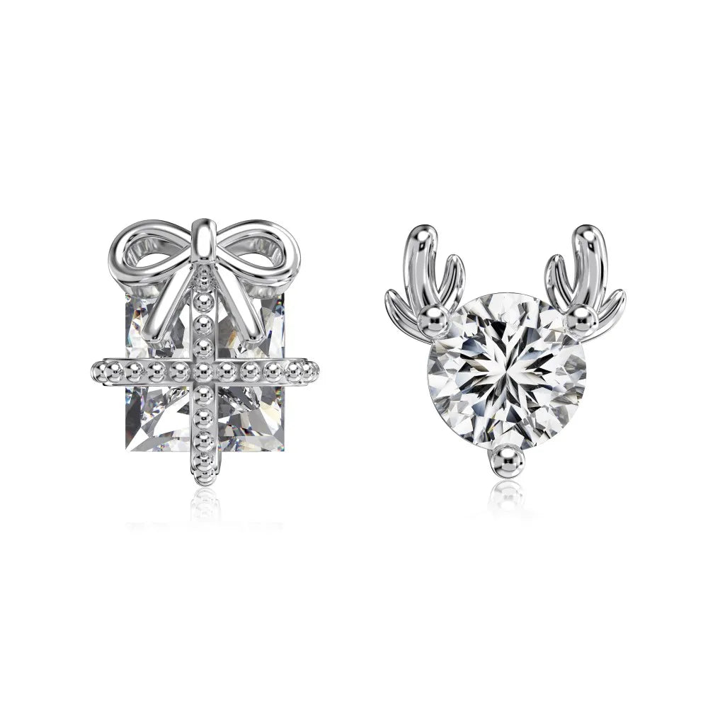 Silver Zircon Round Cut Present Elk Ear Studs
