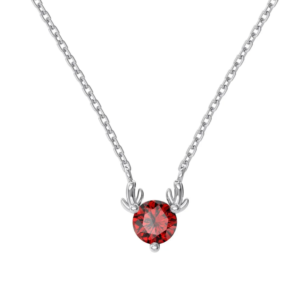Silver Zircon Round Cut Elk Pendant Necklace