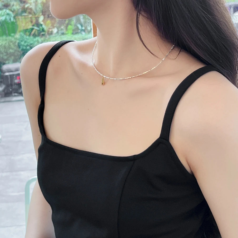 Silver Water Drop Beaded Necklace