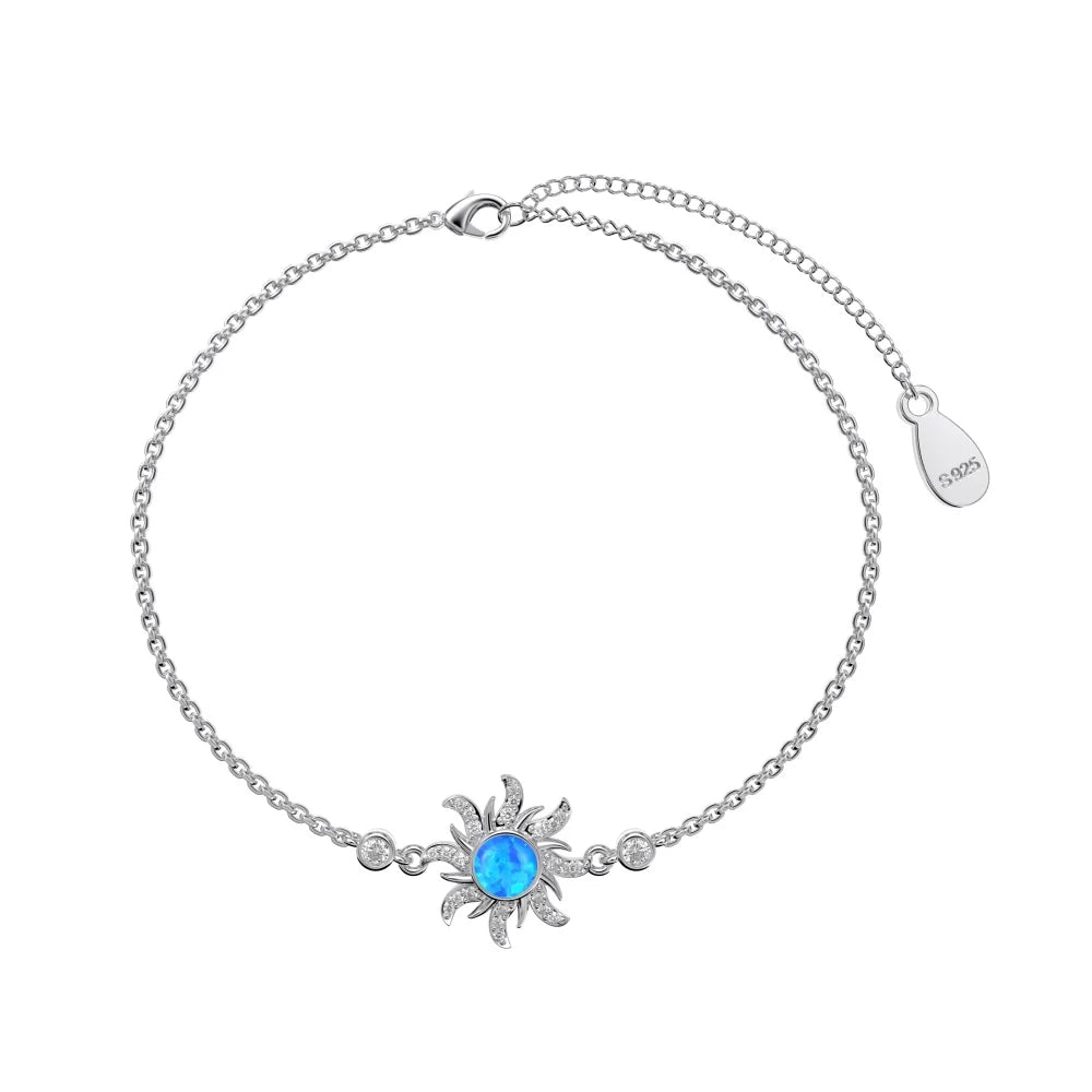 Silver Opal Round Cut Sunshine Chain Bracelet