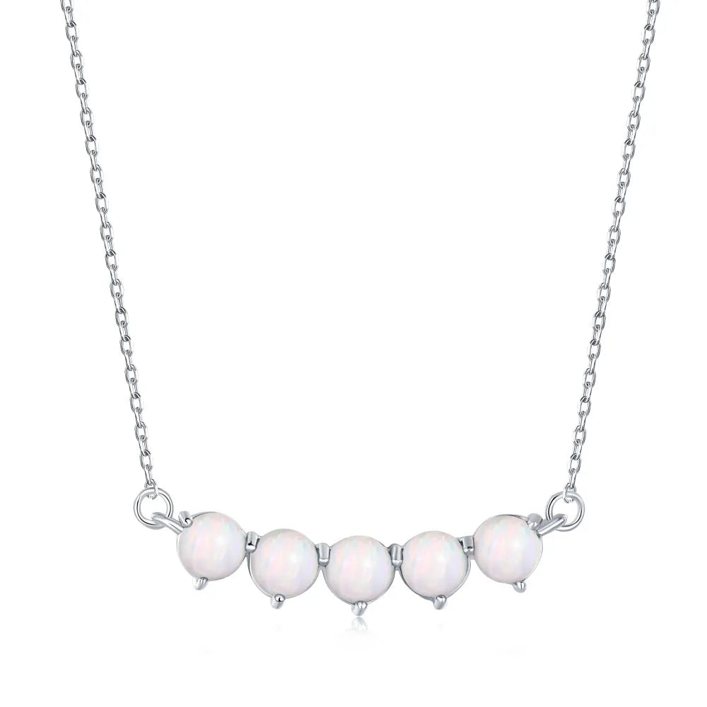 Silver Opal Round Cut Dots Bar Necklace