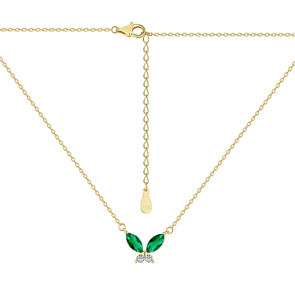 Silver Zircon Marquise Cut Butterfly Pendant Necklace