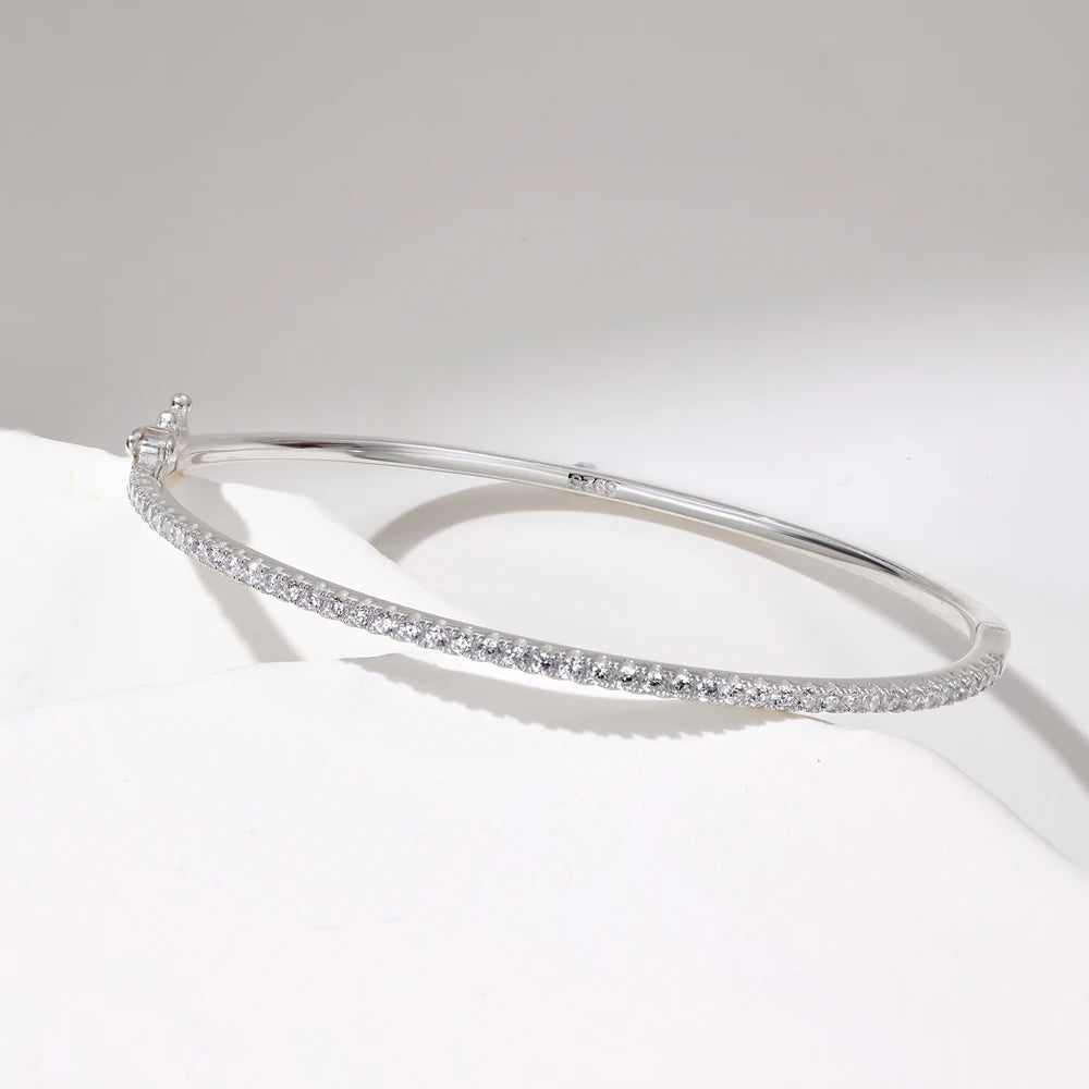 Silver Zircon Round Cut Classic Bangle Tennis Bracelet
