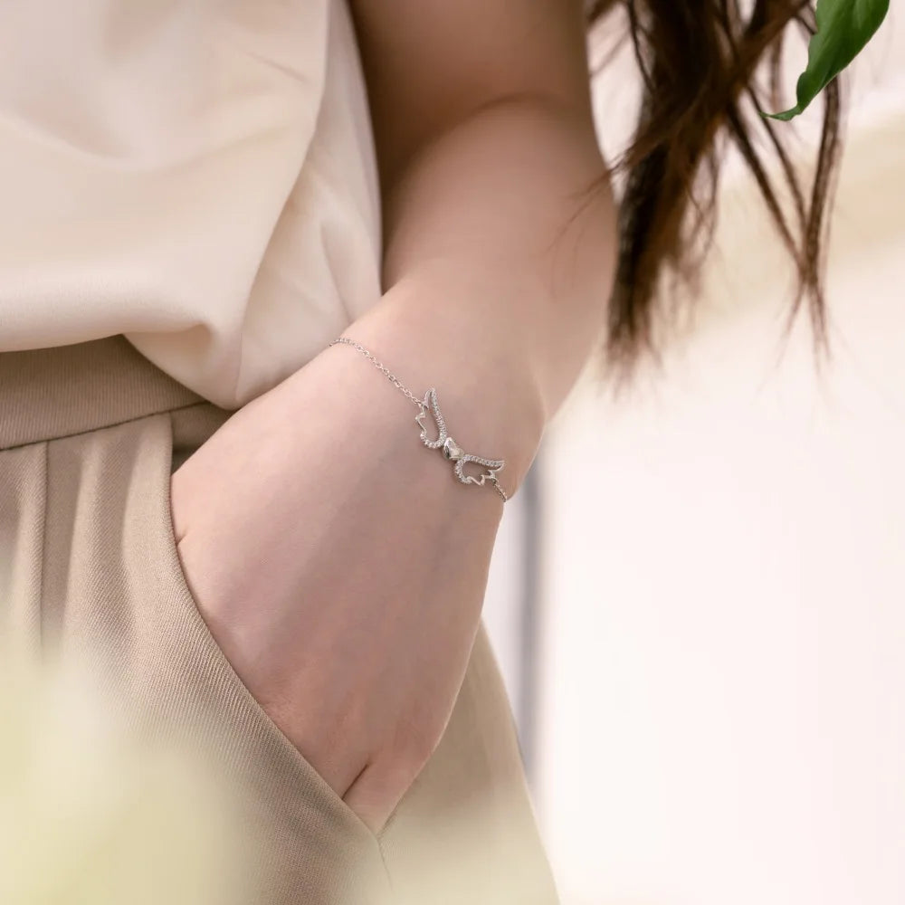 Silver Zircon Round Cut Wings Chain Bracelet