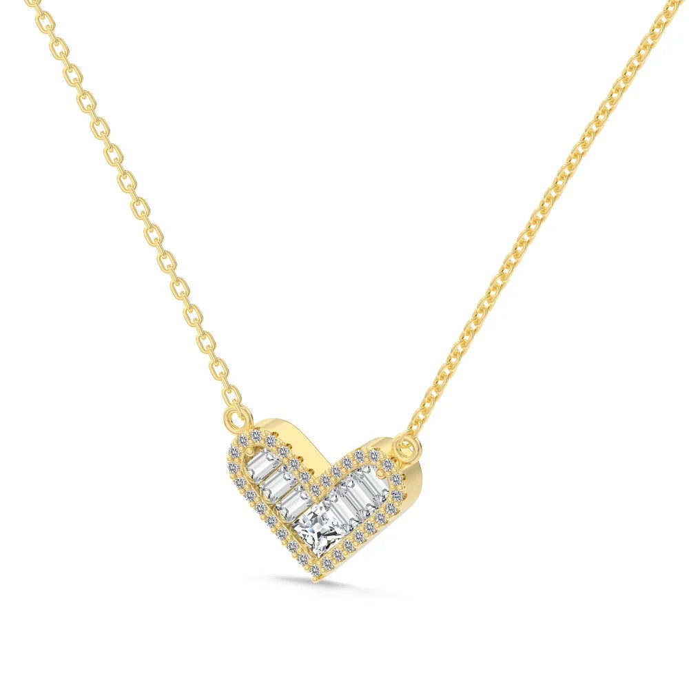 Silver Zircon Princess Cut Iced Halo Heart Pendant Necklace