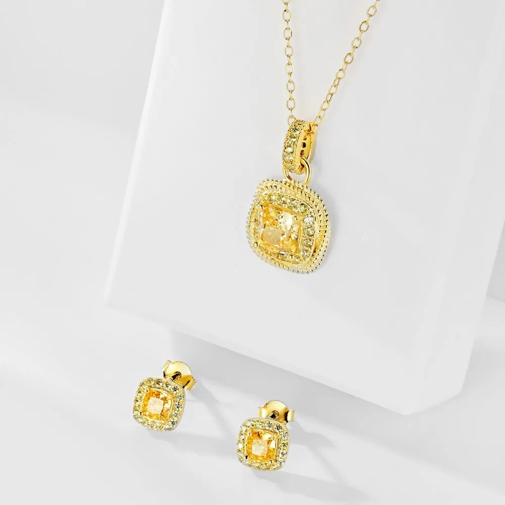 Silver Zircon Cushion Square Cut Halo Pendant Necklace