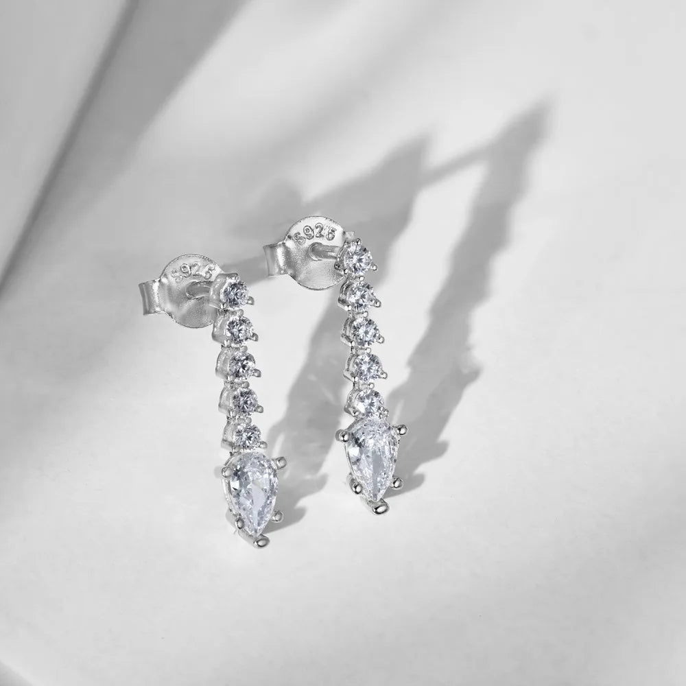 Silver Zircon Pear Cut Dangle Drop Earrings
