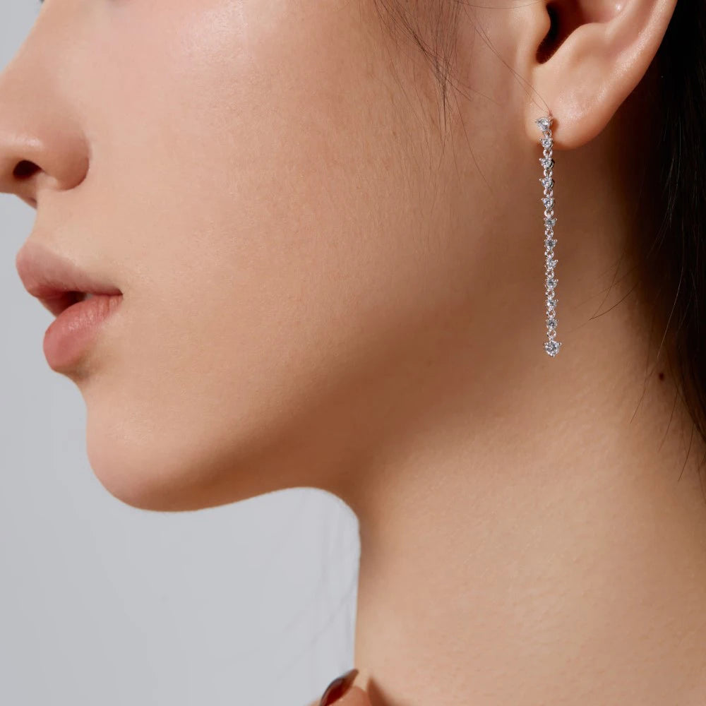 Silver Zircon Round Cut Dangle Drop Earrings