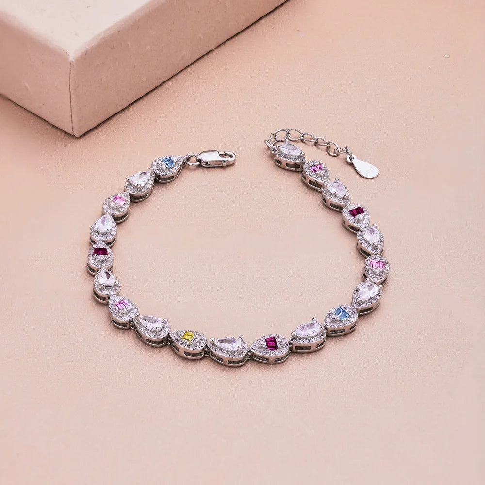 Silver Zircon Pear Cut Water Drop Tennis Bracelet