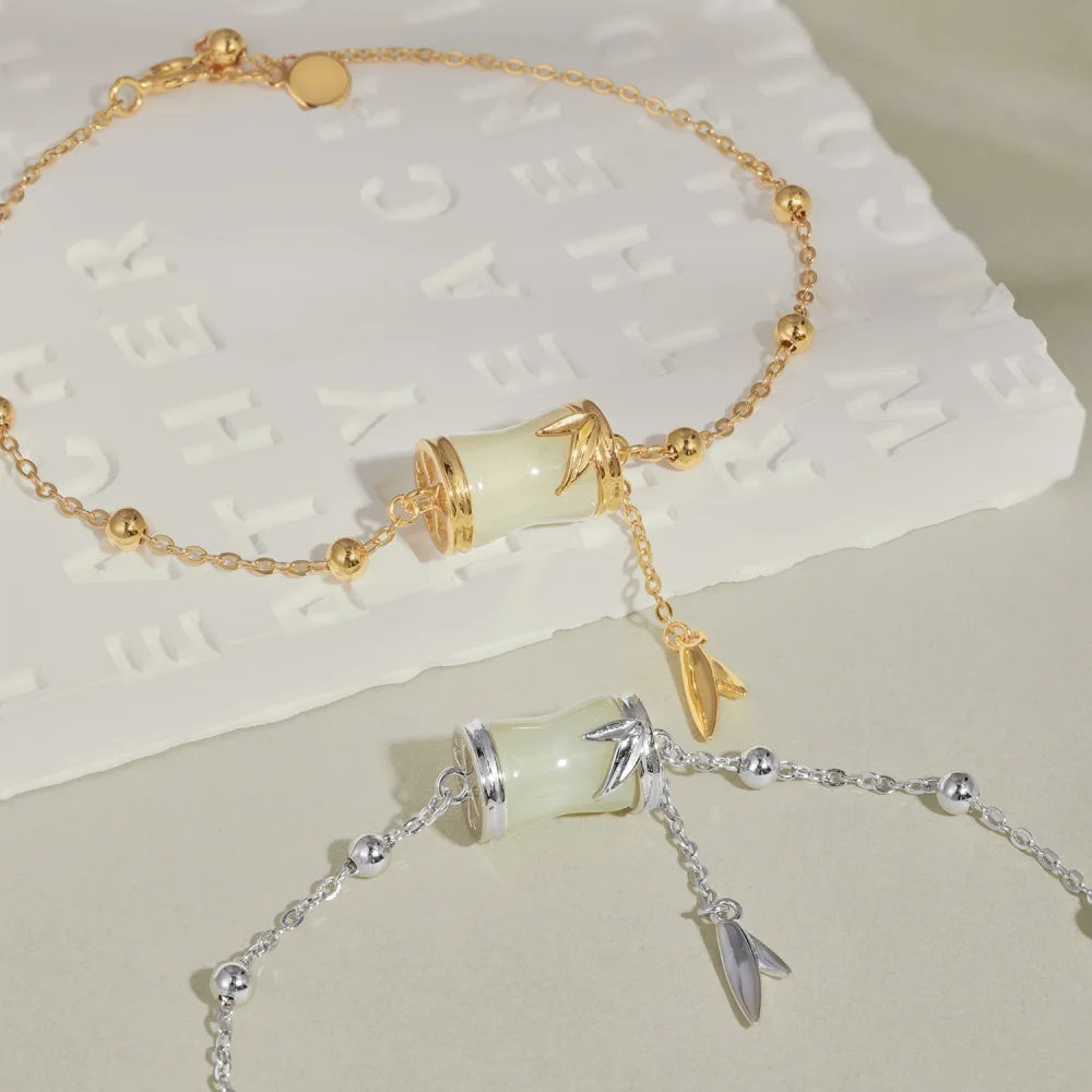 Silver Jade Bamboo Beaded Bracelet
