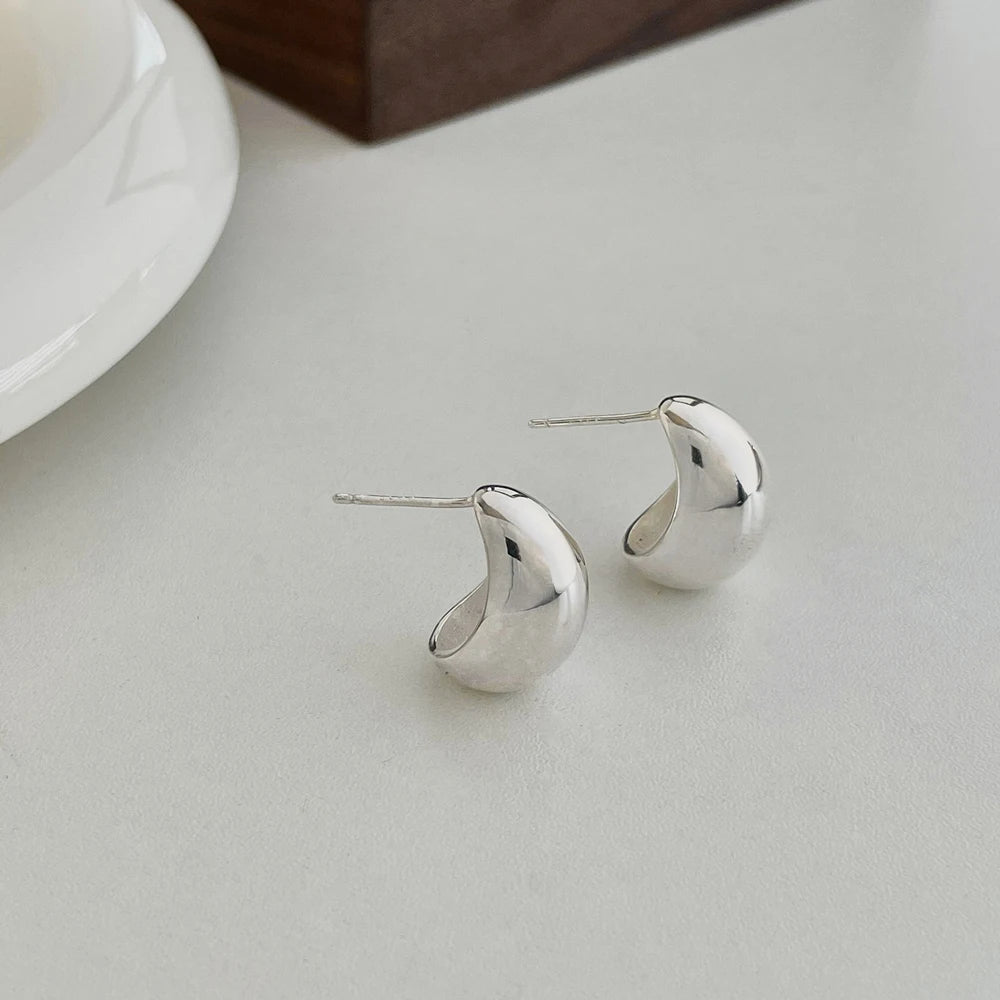 Silver Chunky Water Drop Ear Studs