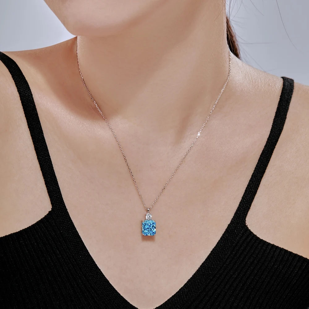 Silver Zircon Radiant Cut Stacked Pendant Necklace