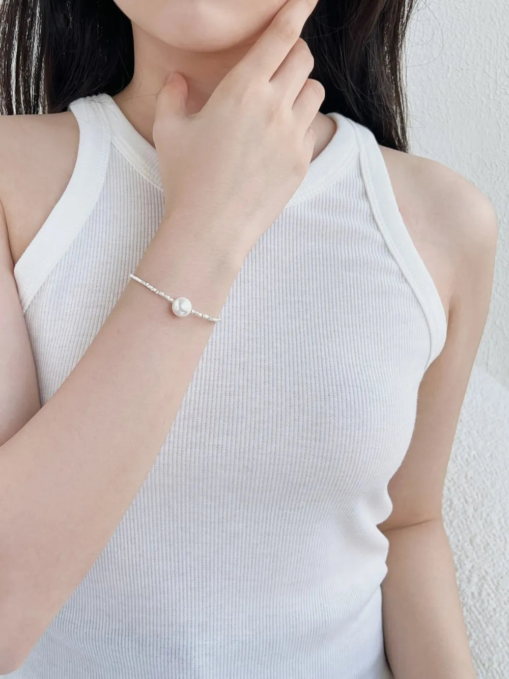 Silver Pearl Bangles Beaded Bracelet