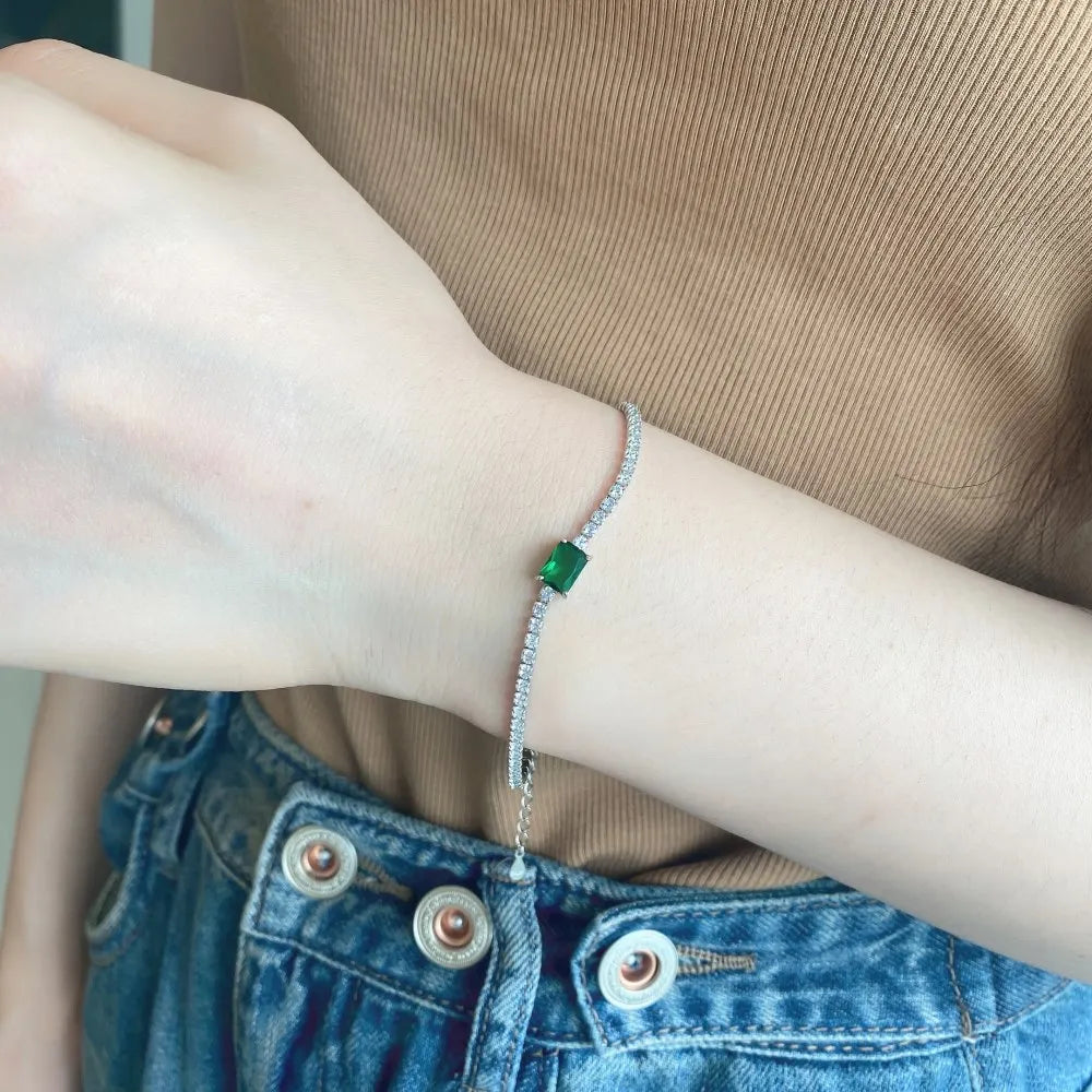 Silver Zircon Radiant Cut Inlaid Tennis Bracelet