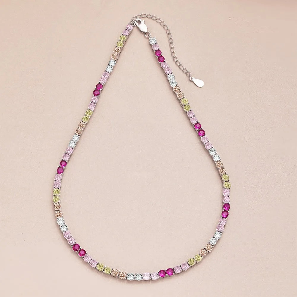Silver Zircon Round Cut Inlaid Tennis Necklace