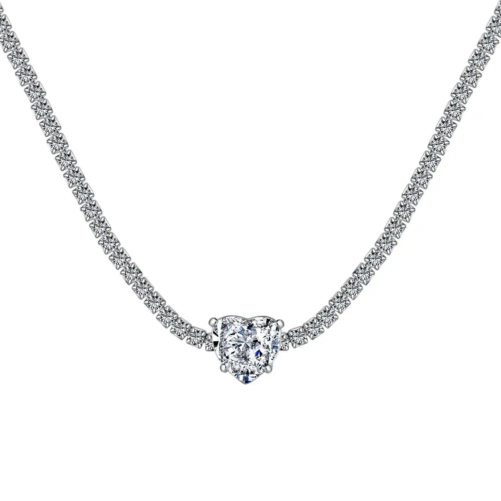 Silver Zircon Heart Cut Inlaid Layered Tennis Necklace