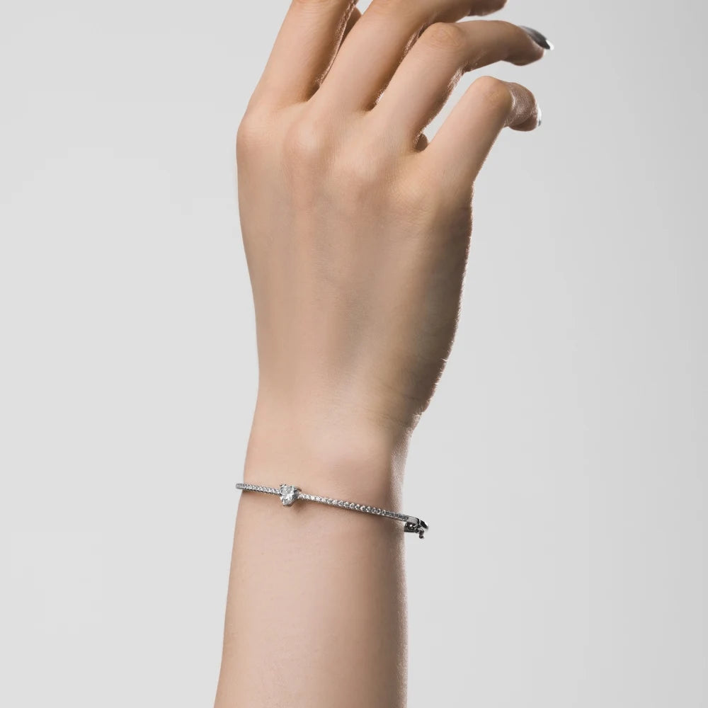 Silver Zircon Heart Cut Iced Tennis Bracelet
