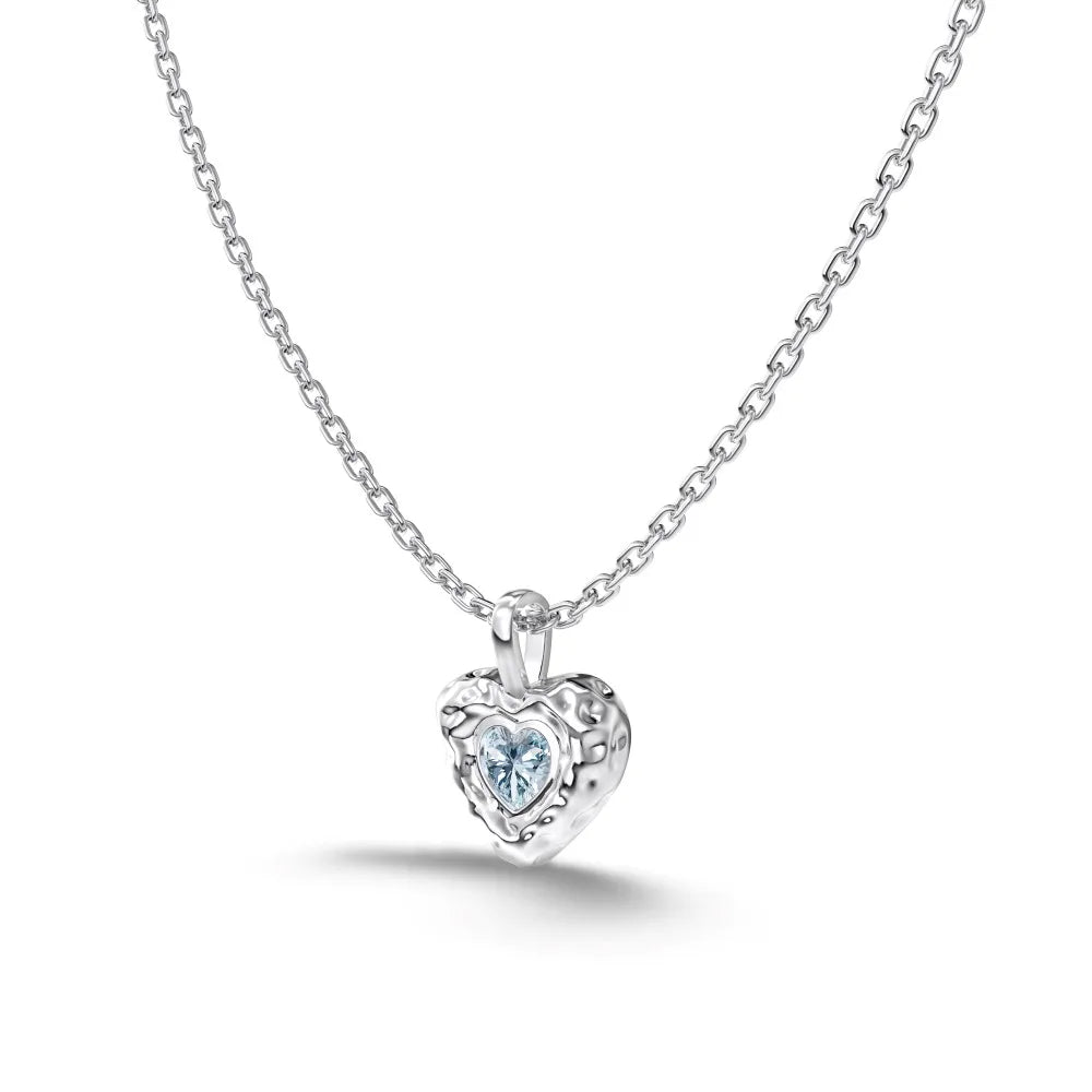 Silver Zircon Heart Cut Melting Heart Pendant Necklace